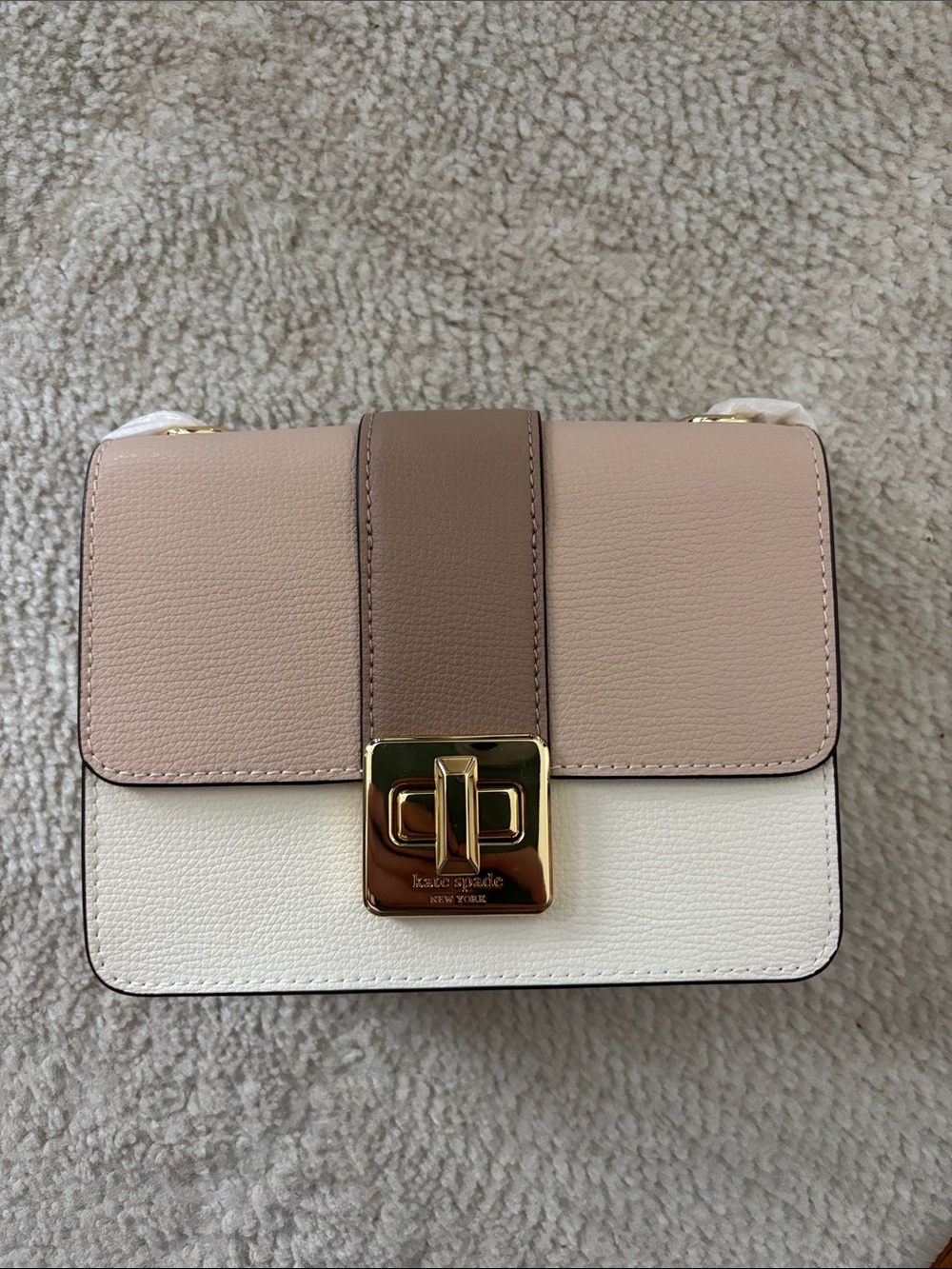 kate spade Pink, Taupe & White Leather Turn-Lock Crossbody